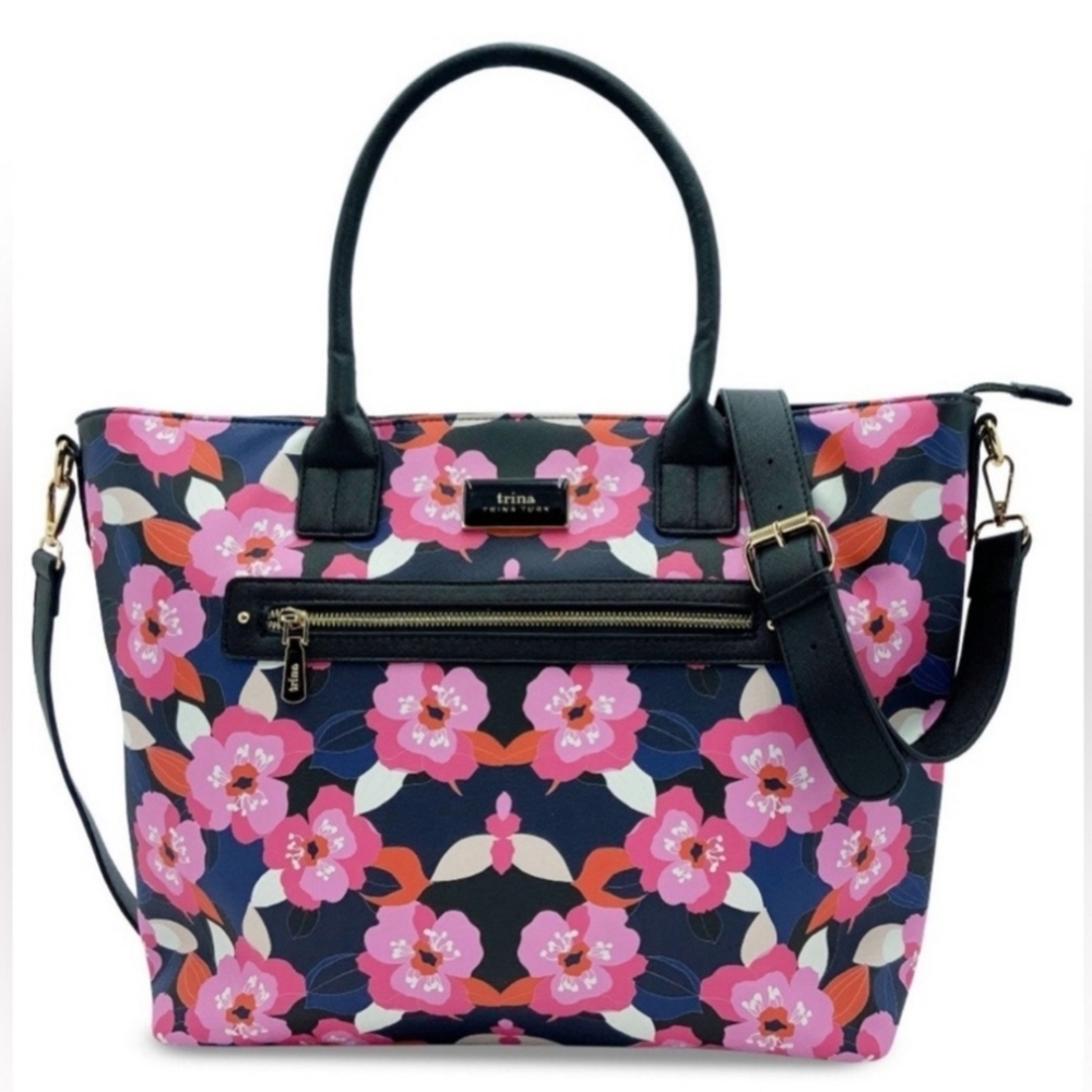 Trina Turk Floral Design Large Tote Bag w/ Crossbody Strap Narcissus All Over